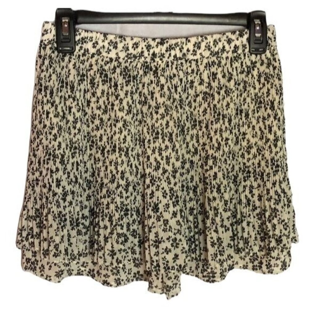 Pink black white floral skirt skorts layered sheer midi pleated size small READ
